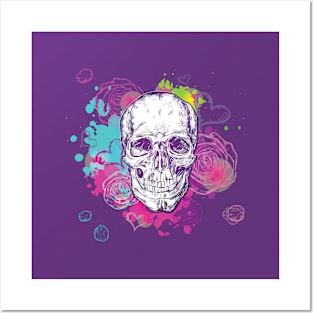 Colorful skull with flowers Posters and Art